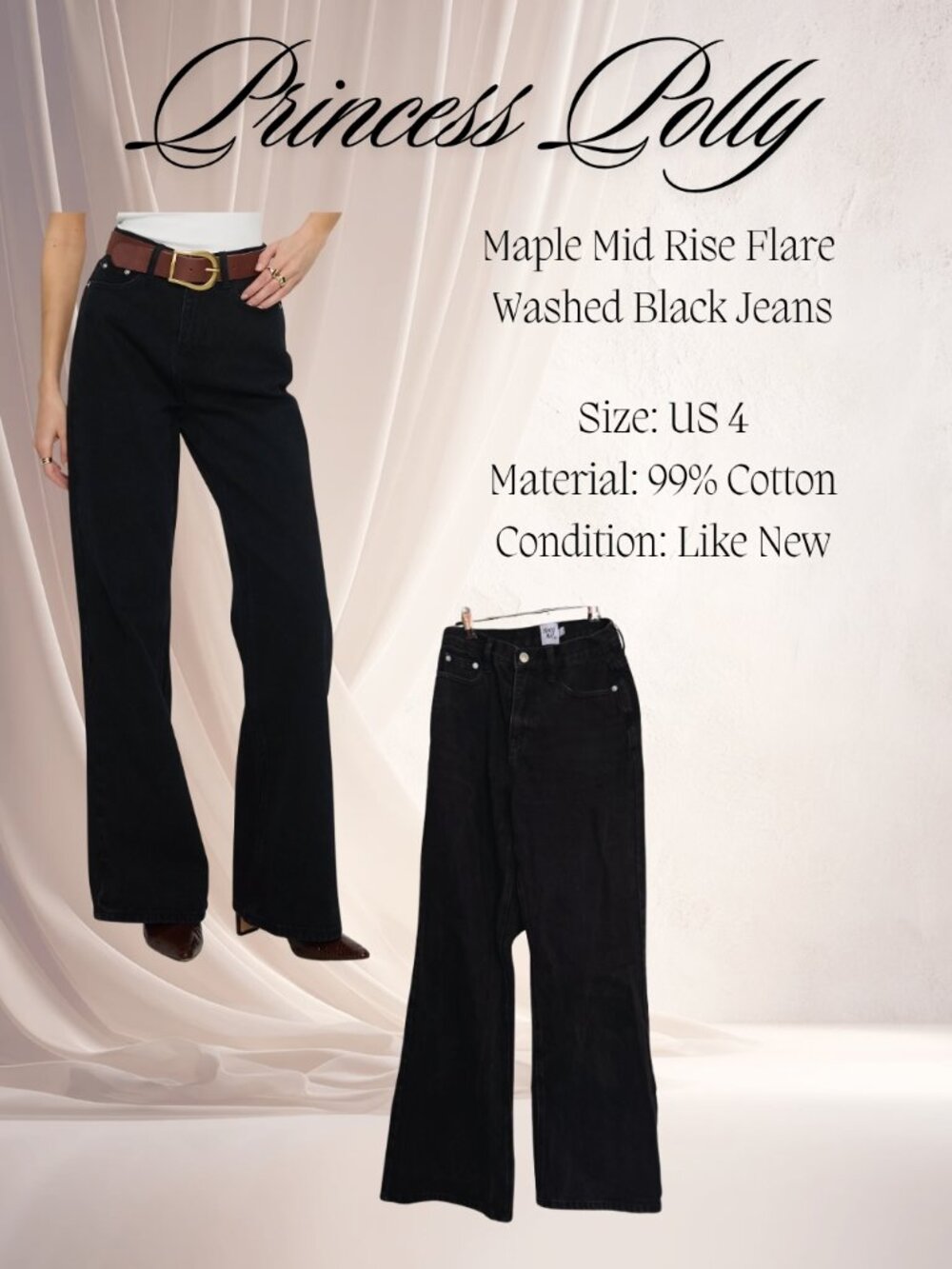Princess Polly Maple Mid Rise Flare Washed Black Jeans